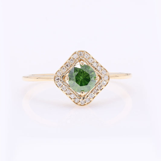 0.59 Ct Round Green Diamond 14K Gold Ring