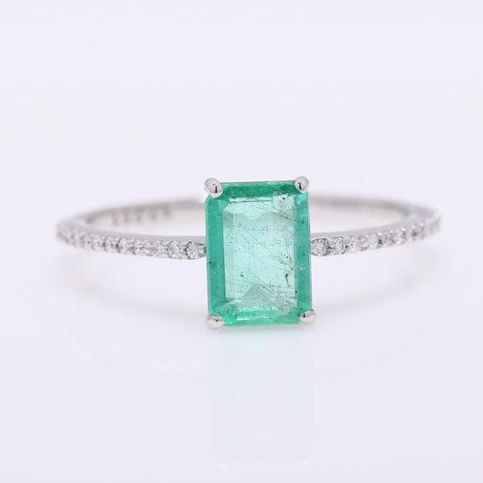 1.17 Ct Octagon Step Cut Natural Emerald 950 Platinum Ring