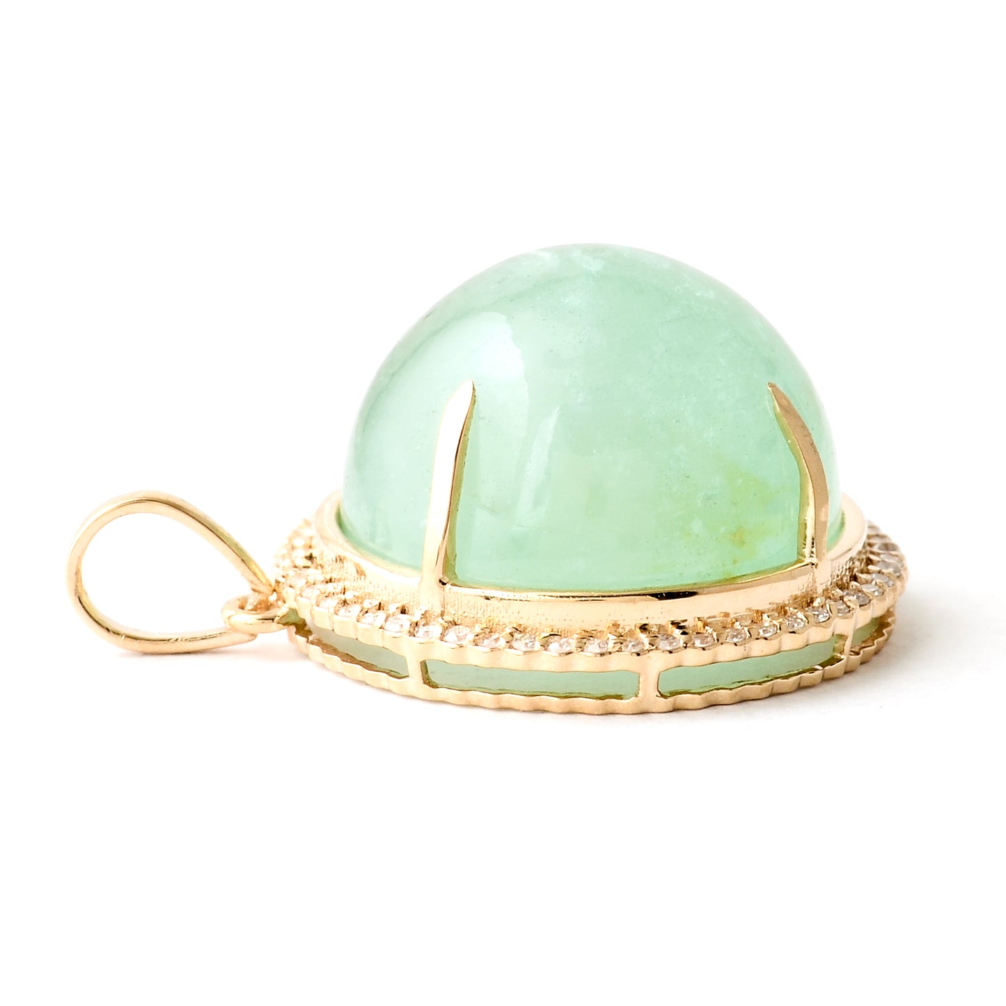 17.07 Ct Round Cabochon Natural Beryl Emerald 14K Gold Pendant
