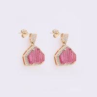 2.33 Ct Fancy Carving Natural Pink Tourmaline 14K Gold Earrings