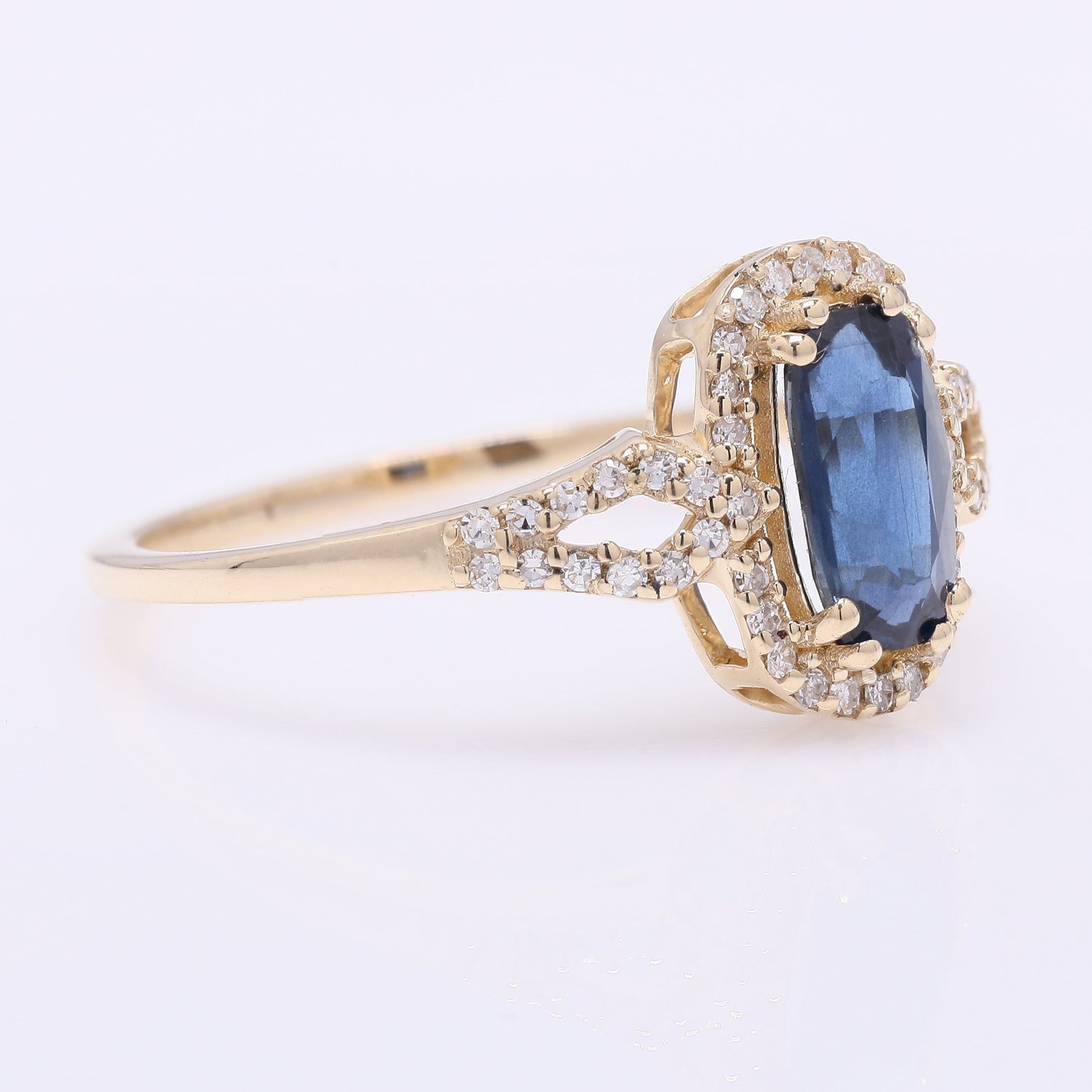 1.22 Ct Cushion Mixed Cut Natural Sapphire 14K Gold Ring