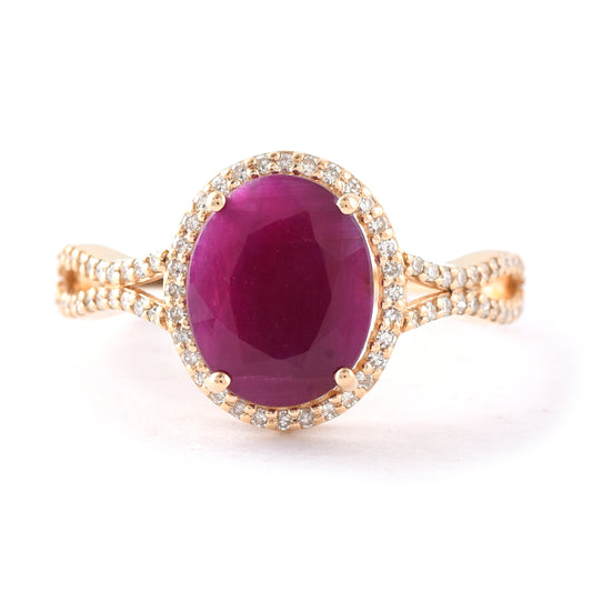 3.62 Ct Oval Mixed Cut Natural Ruby 14K Gold Ring