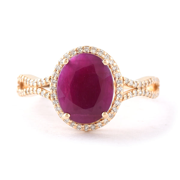 3.62 Ct Oval Mixed Cut Natural Ruby 14K Gold Ring
