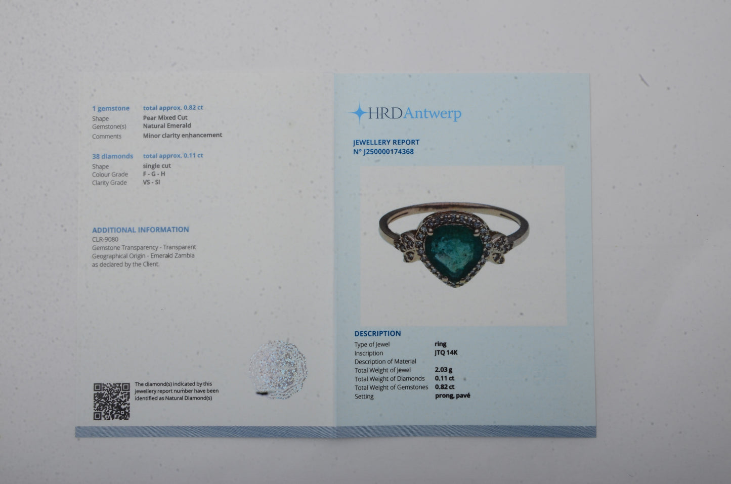 0.93 Ct Pear Mixed Cut Natural Emerald 14K Gold Ring