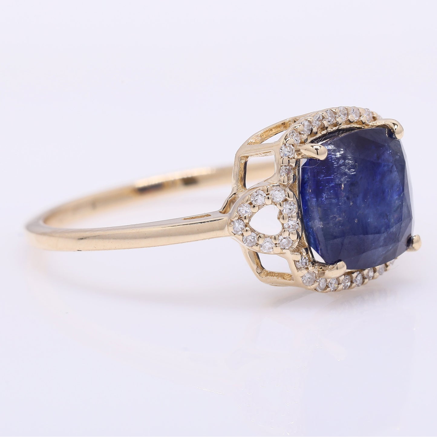 3.60 Ct Cushion Mixed Cut Natural Sapphire 14K Gold Ring