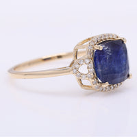3.60 Ct Cushion Mixed Cut Natural Sapphire 14K Gold Ring