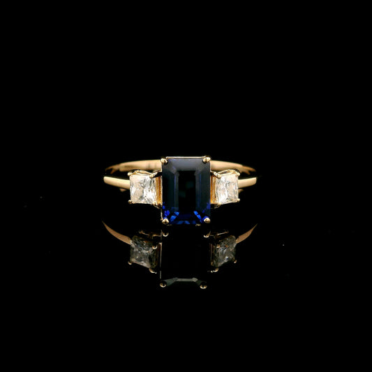 1.67 Ct Emerald Cut Lab Grown Sapphire 14K Gold Ring