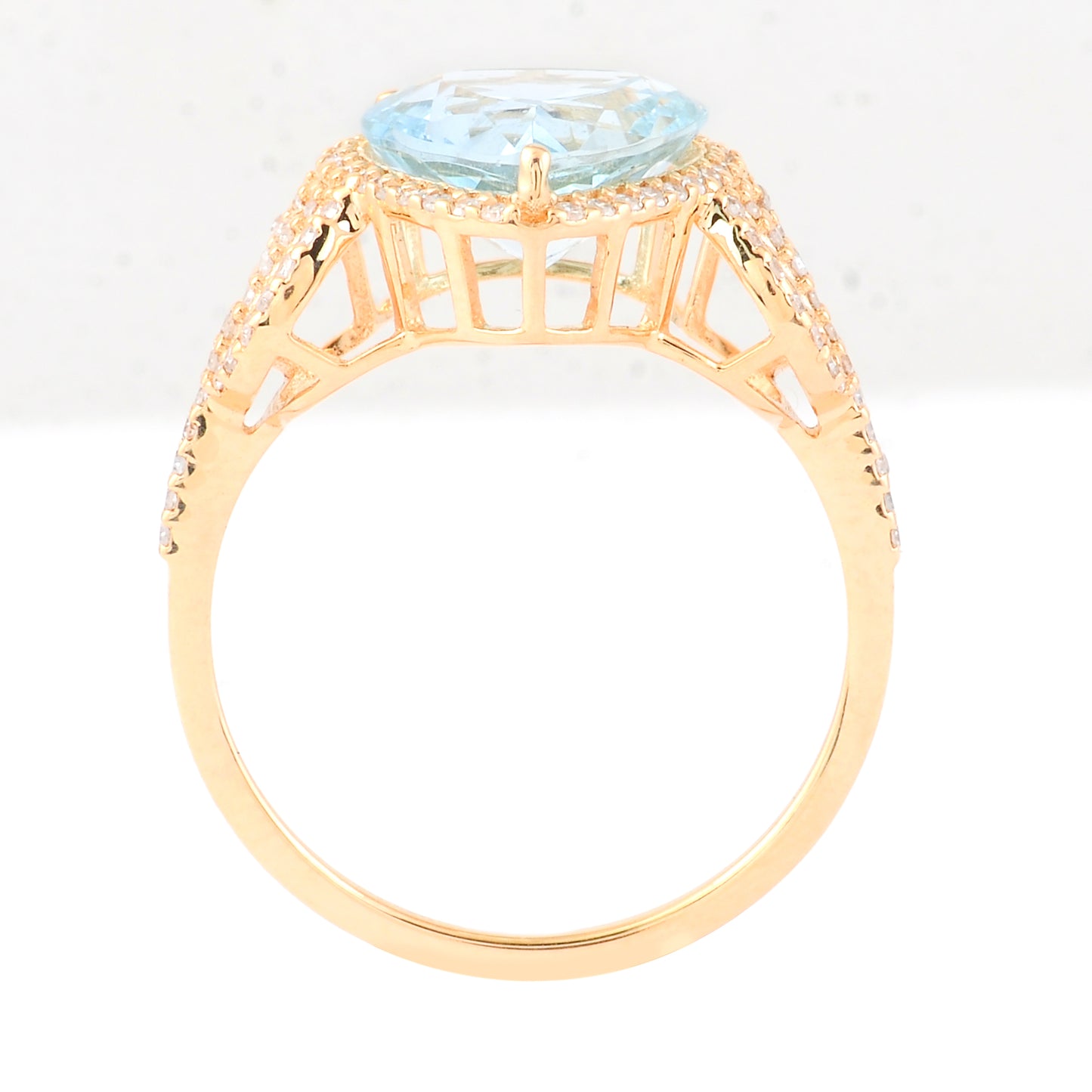 3.06 Ct Pear Mixed Cut Natural Aquamarine 14K Gold Ring