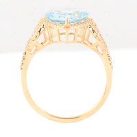 3.06 Ct Pear Mixed Cut Natural Aquamarine 14K Gold Ring