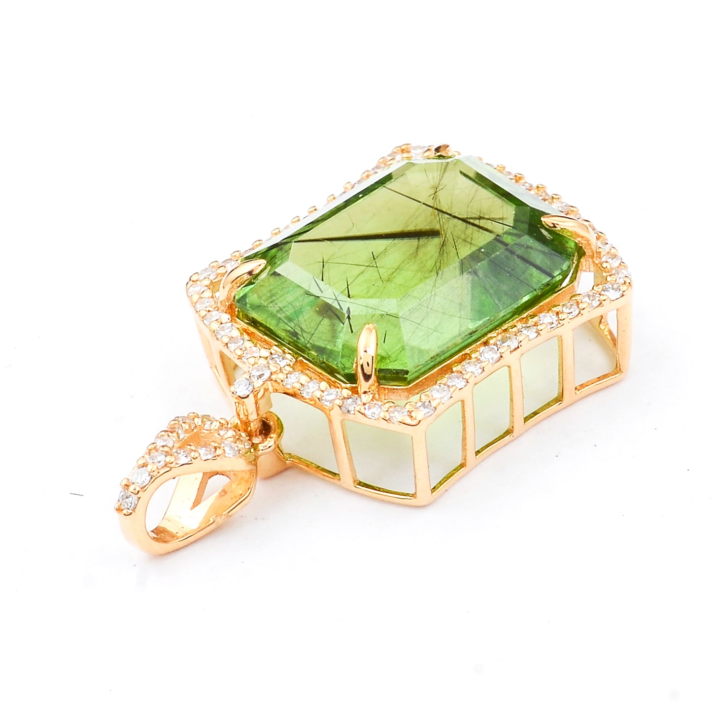 8.30 Ct Octagon Natural Eridot 14K Gold Pendant