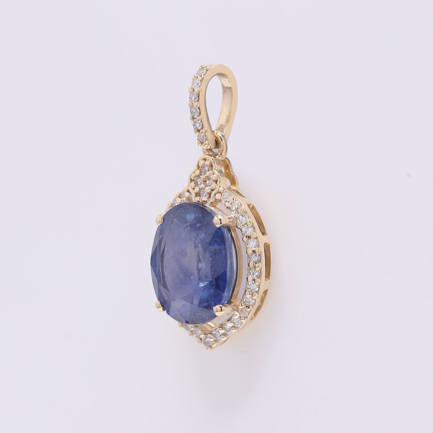 2.78 Ct Oval Mixed Cut Natural Sapphire 14K Gold Pendant