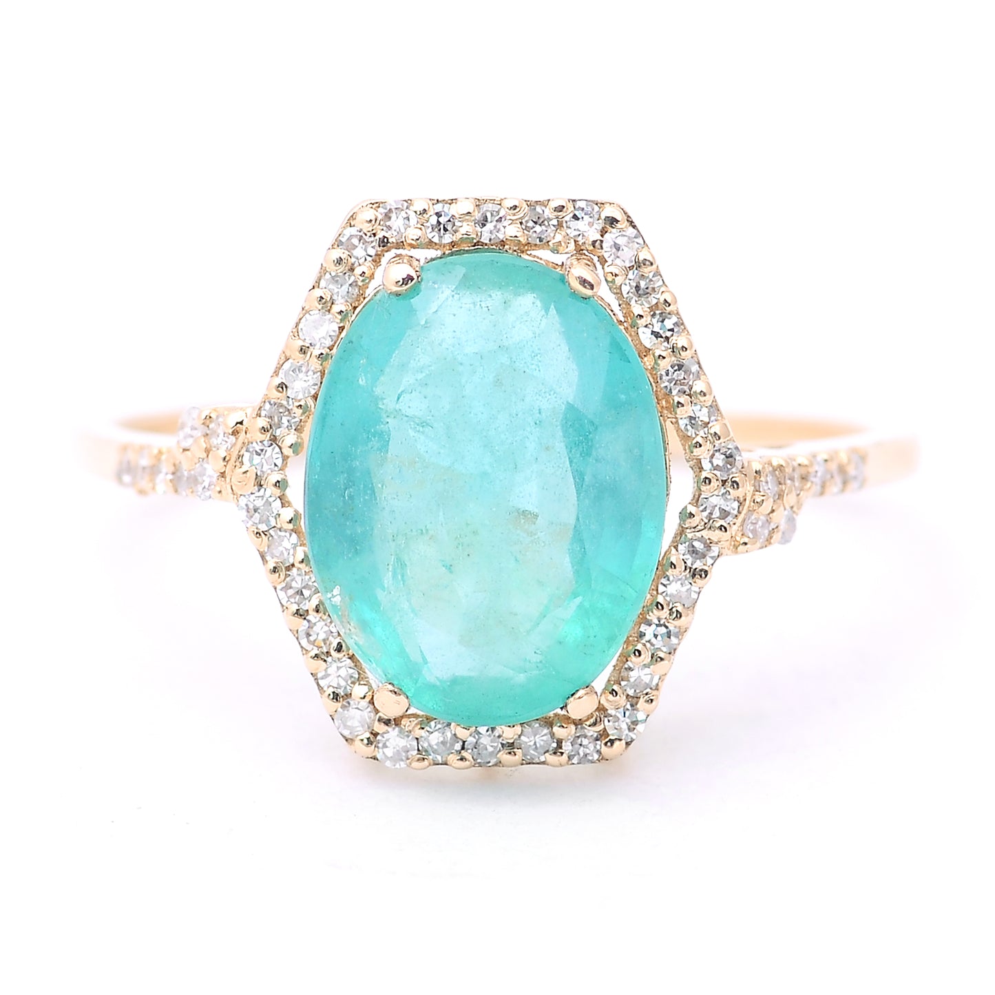 2.94 Ct Oval Mixed Cut Natural Emerald 14K Gold Ring
