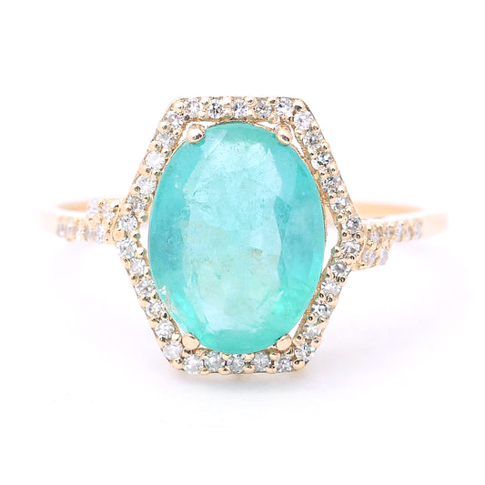 2.94 Ct Oval Mixed Cut Natural Emerald 14K Gold Ring