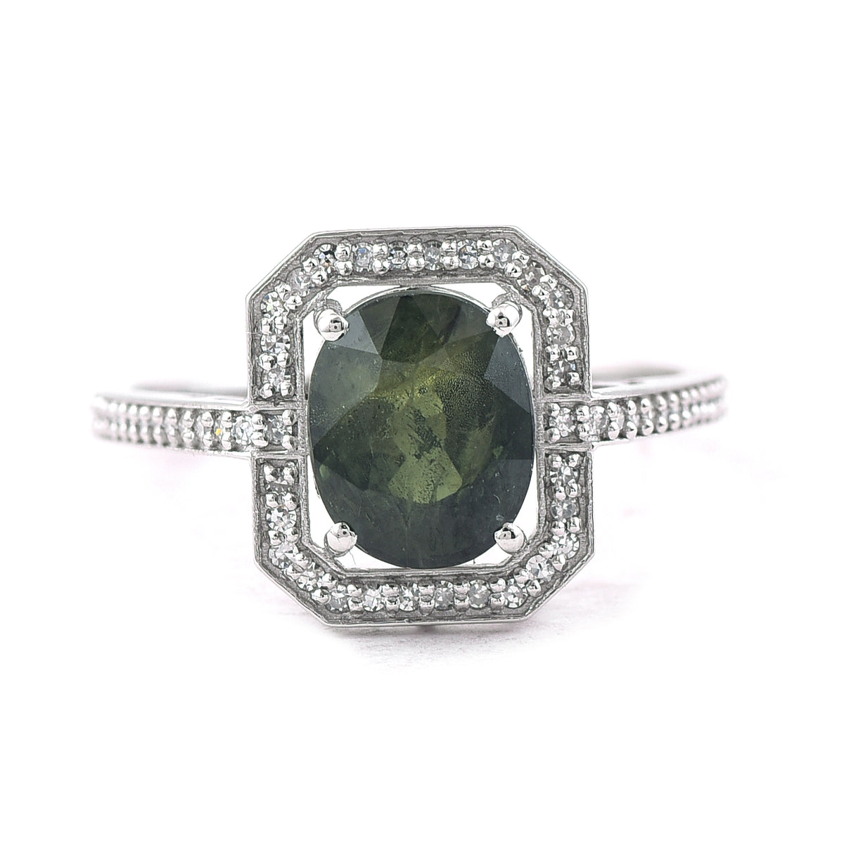 2.82 Ct Oval Mixed Cut Natural Green Sapphire 950 Platinum Ring