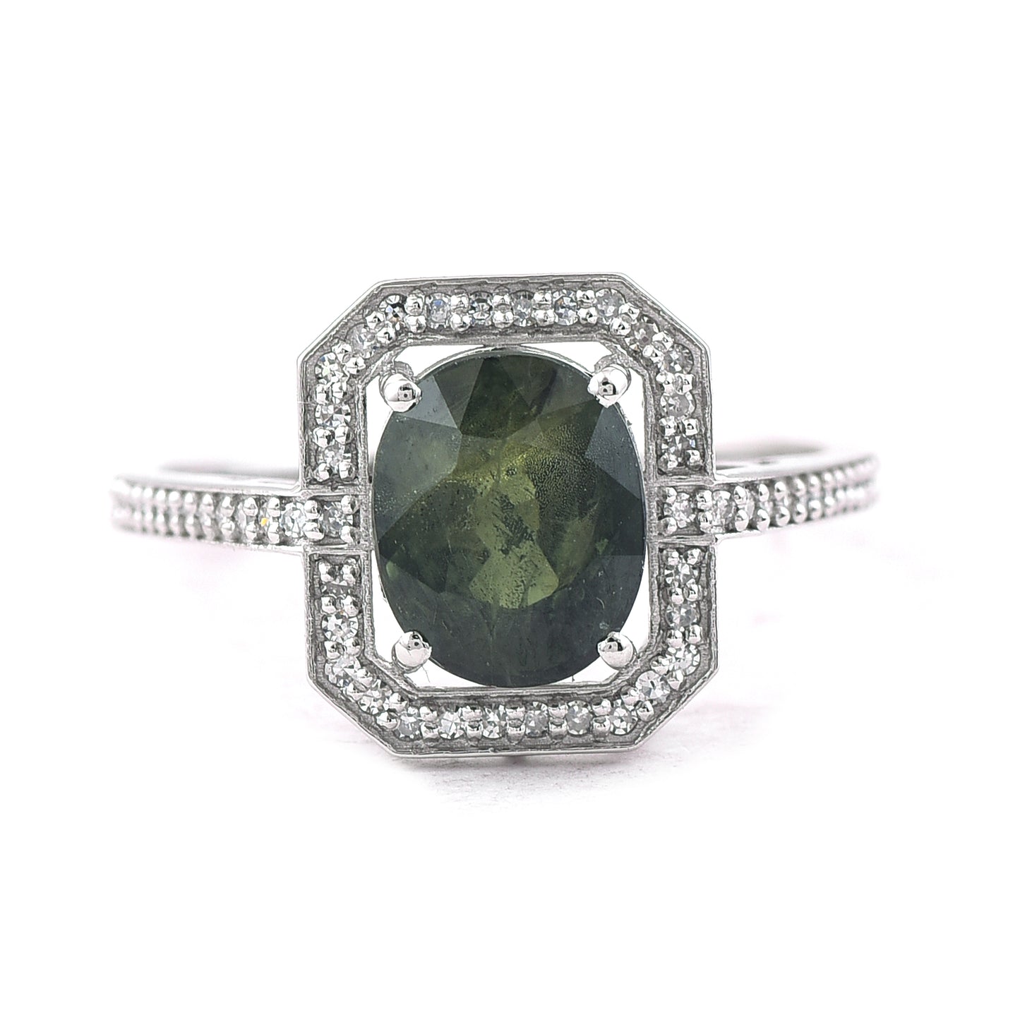 2.82 Ct Oval Mixed Cut Natural Green Sapphire 950 Platinum Ring