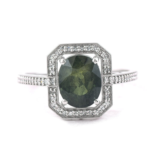 2.82 Ct Oval Mixed Cut Natural Green Sapphire 950 Platinum Ring