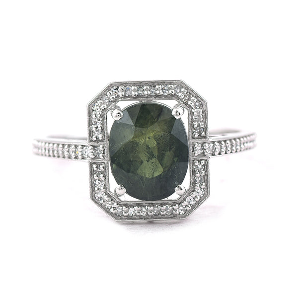 2.82 Ct Oval Mixed Cut Natural Green Sapphire 950 Platinum Ring