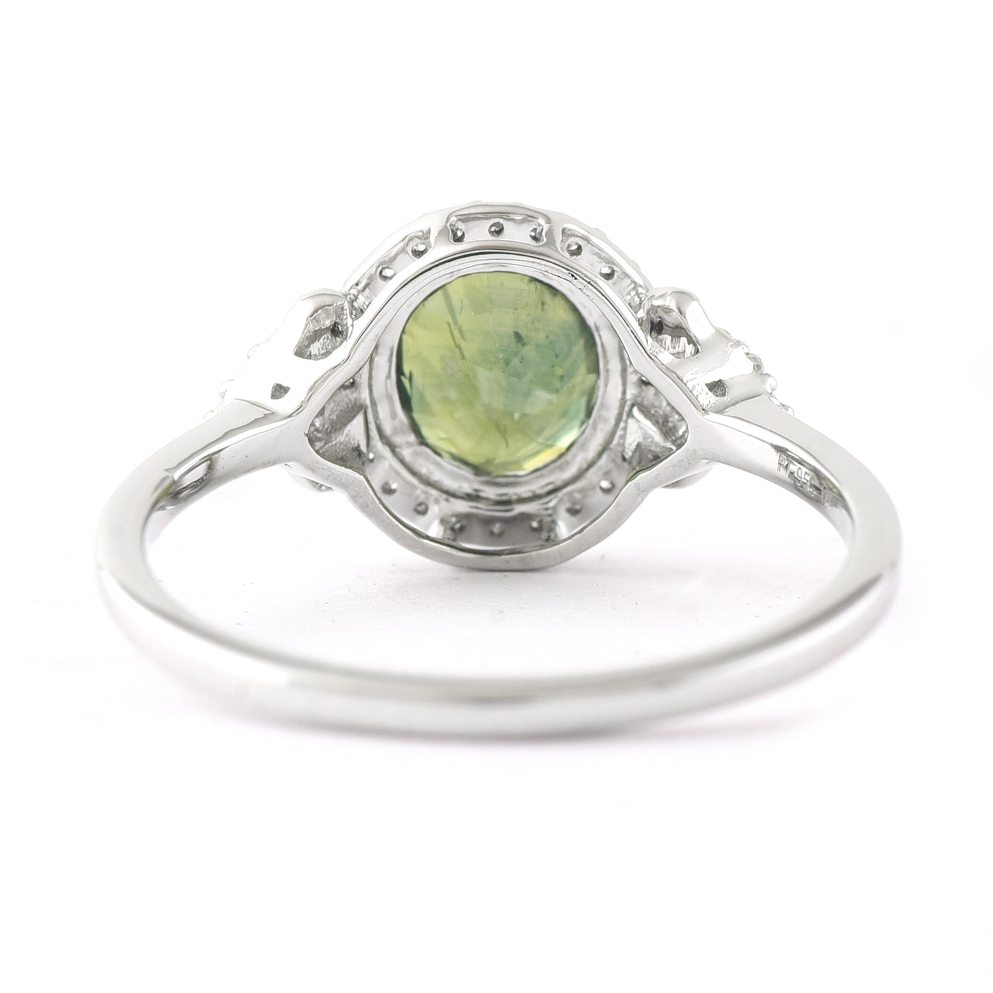 1.62 Ct Oval Mixed Cut Natural Green Sapphire 950 Platinum Ring