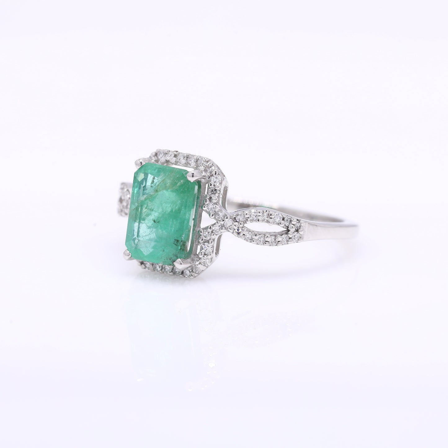 1.75 Ct Octagon Step Cut Natural Emerald 950 Platinum Ring
