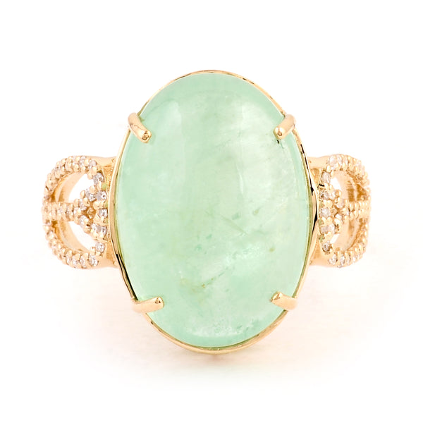 12.33 Ct Oval Cabochon Emerald 14K Gold Ring