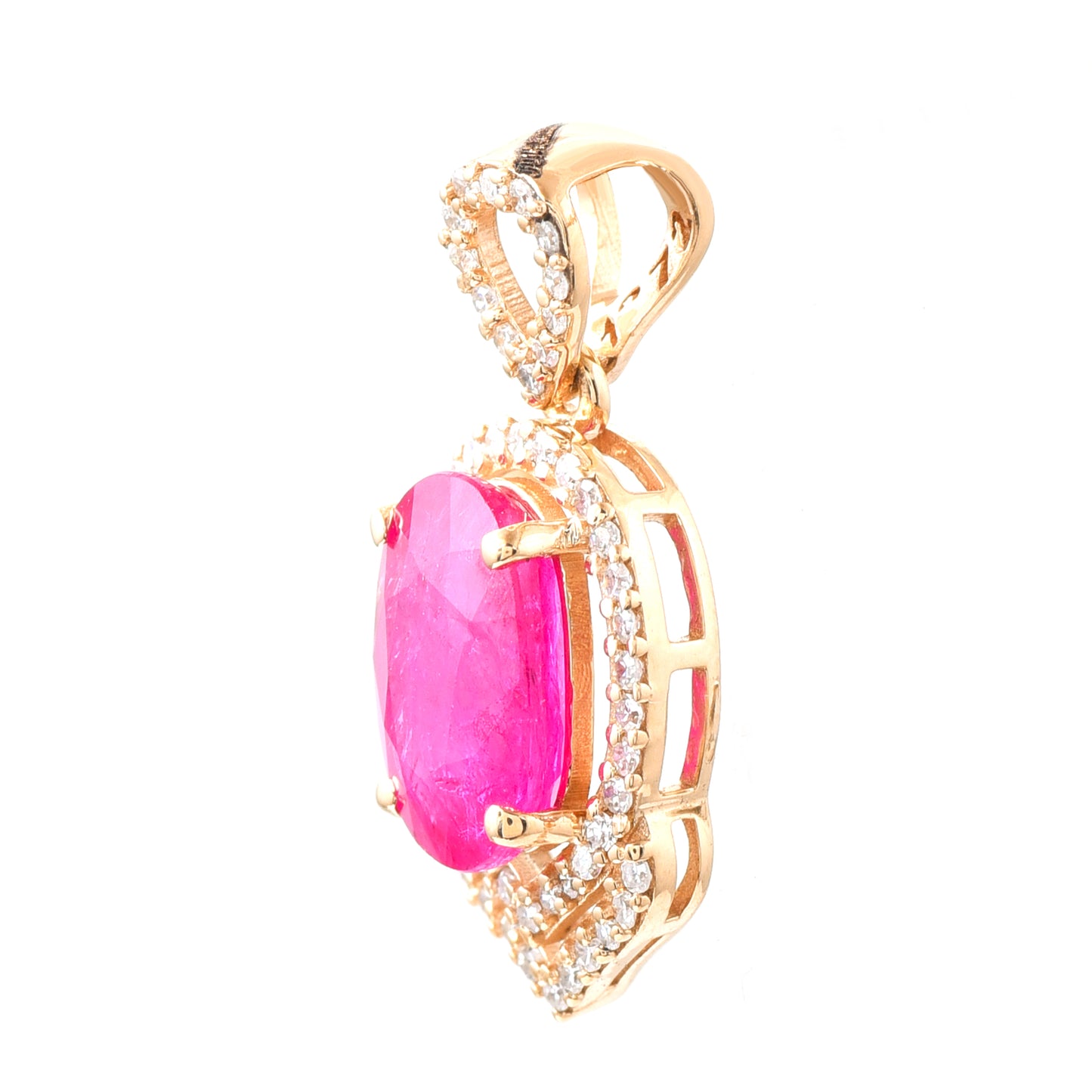 1.10 Ct Oval Mixed Cut Natural Ruby 14K Gold Pendant