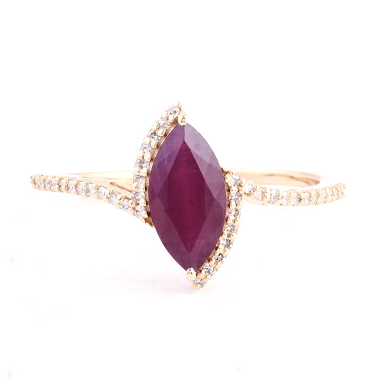 1.49 Ct Marquise Mixed Cut Natural Codundum Ruby 14K Gold Ring