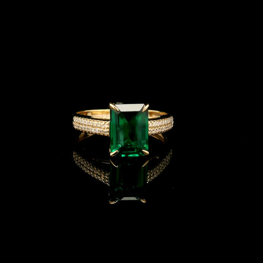 2.13 Ct Emerald Cut Lab Grown Emerald 14K Gold Ring