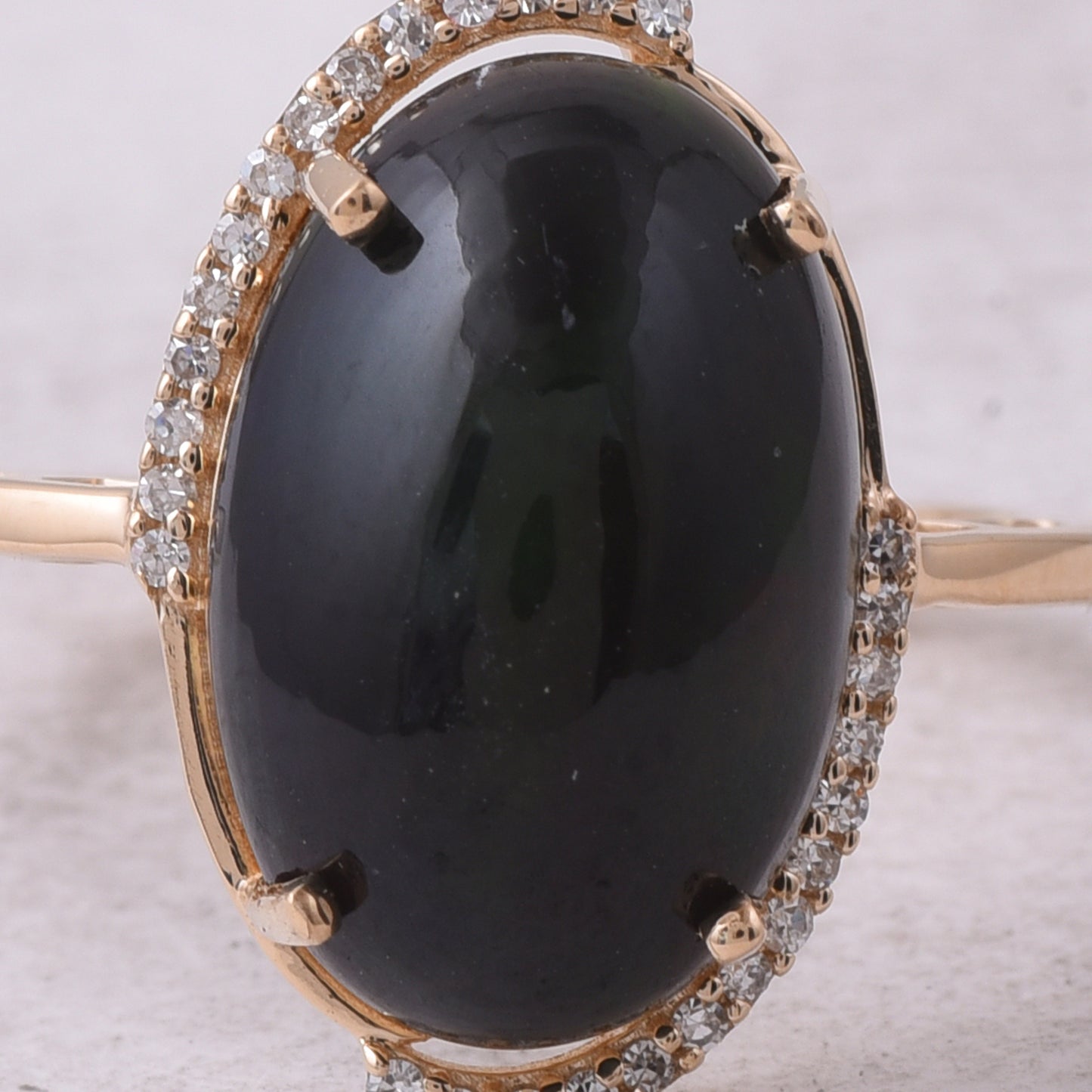 4.17 Ct Oval Cabochon Cut Natural Black Opal 14K Gold Ring