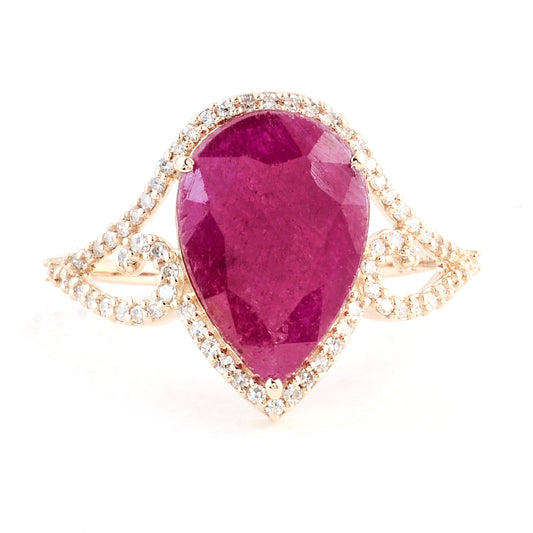 3.08 Ct Pear Mixed Cut Natural Corundum Ruby 14K Gold Ring
