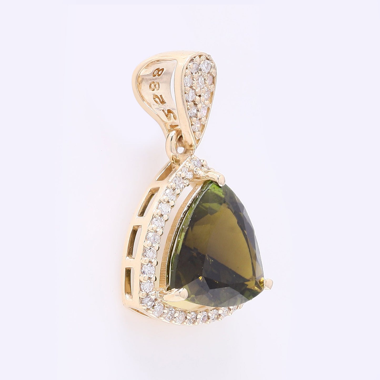 1.86 Ct Triangle Mixed Cut Natural Green Tourmaline 14K Gold Pendant