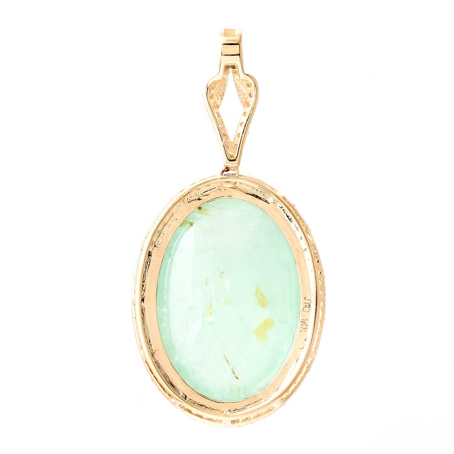 18.94 Ct Oval Cabochon Natural Beryl Emerald 14K Gold Pendant
