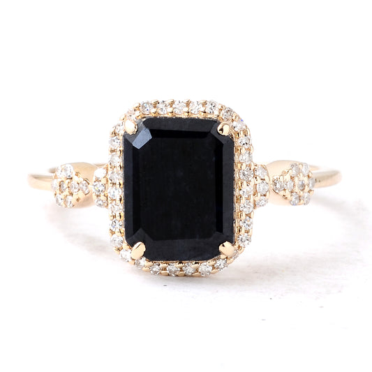 3.08 Ct Emerald Cut Natural Corundum Sapphire 14K Gold Ring