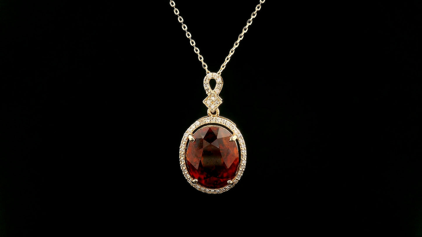 6.20 Ct Oval Hessonite 14K Gold Pendant