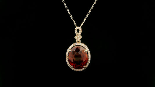6.20 Ct Oval Hessonite 14K Gold Pendant