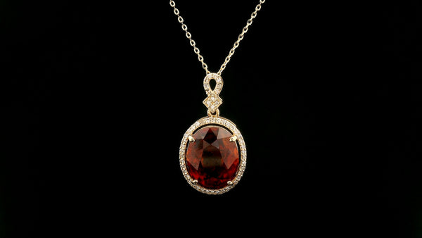 6.20 Ct Oval Hessonite 14K Gold Pendant