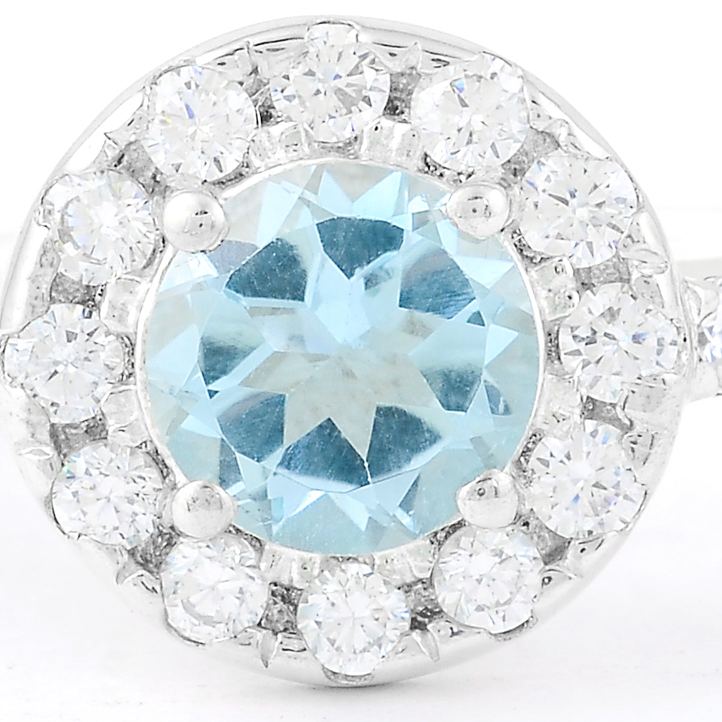 2.54 Ct Round Swiss Blue Topaz, Cubic Zirconia, 925 Sterling Silver Ring
