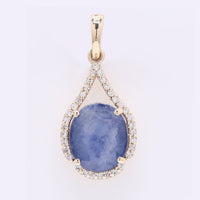 2.54 Ct Oval Mixed Cut Natural Sapphire 14K Gold Pendant