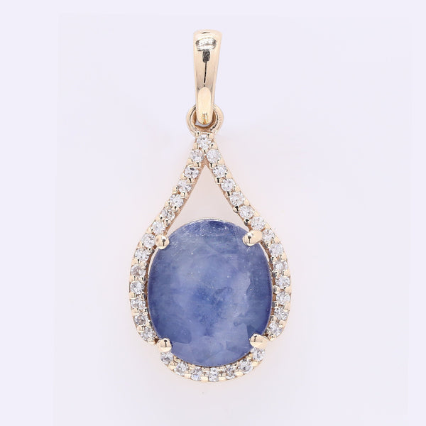 2.54 Ct Oval Mixed Cut Natural Sapphire 14K Gold Pendant