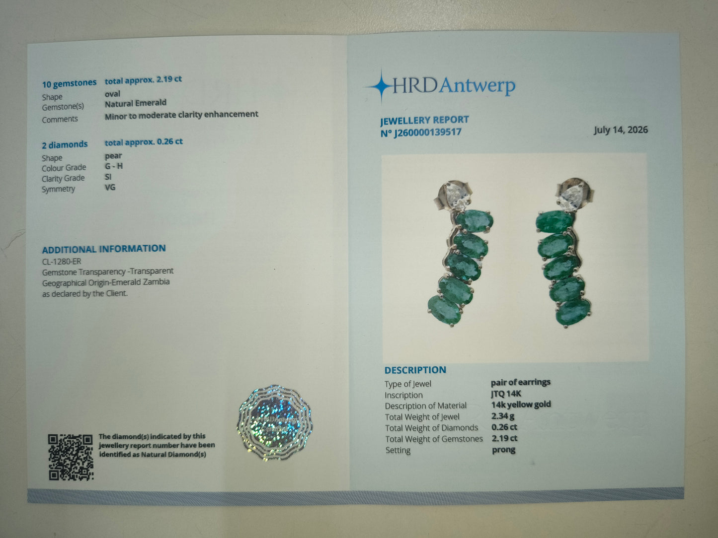 2.45 Ct Oval Natural Emerald 14K Gold Earrings