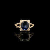 1.49 Ct Cushion Mixed Cut Natural Sapphire 14K Gold Ring