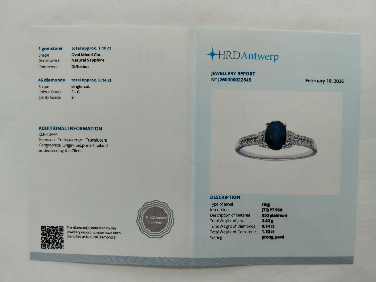1.24 Ct Oval Mixed Cut Natural Sapphire 950 Platinum Ring