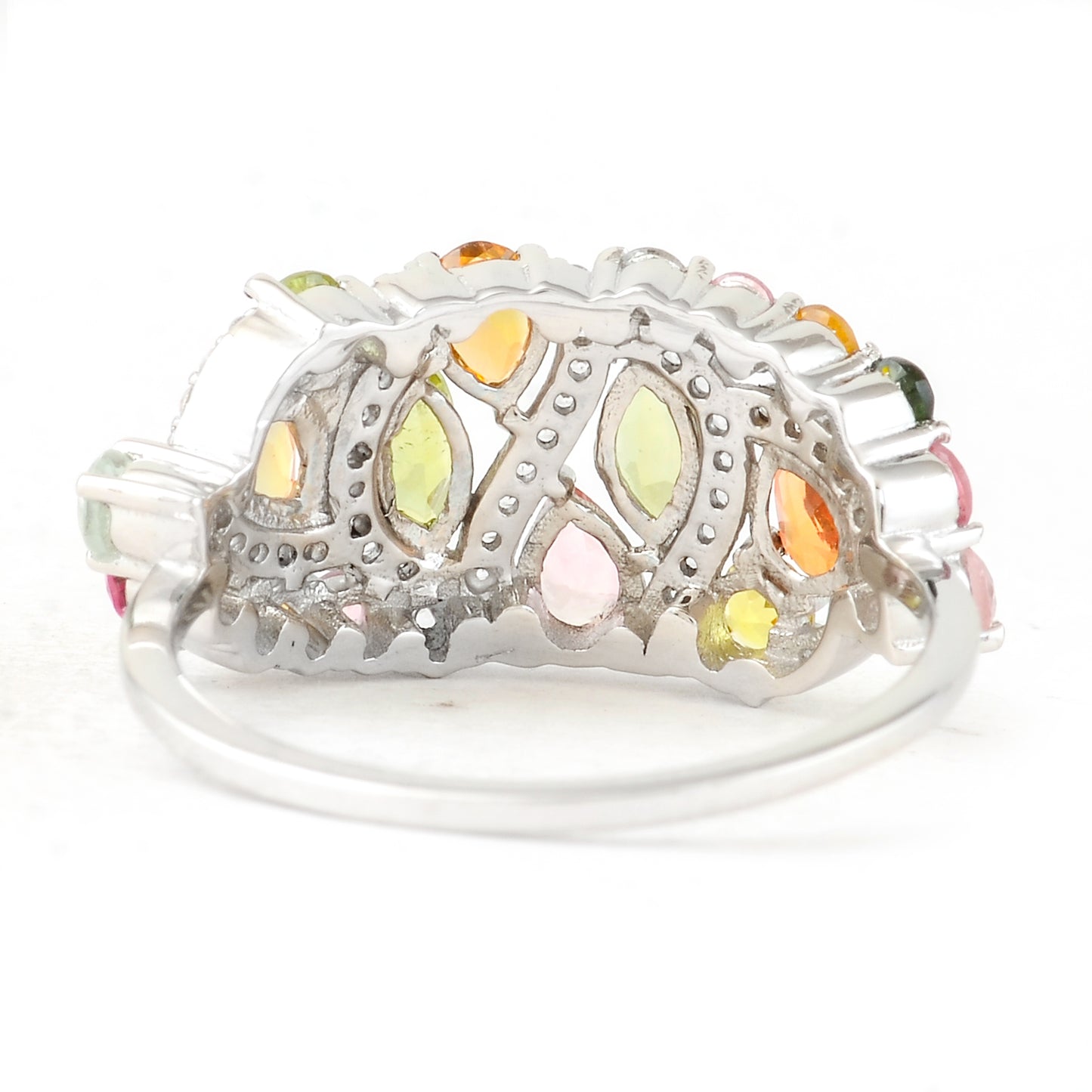 1.54 Ct Marquise Mixed Cut, Round Mixed Cut, Pear Mixed Cut Natural Multi-Coloured Tourmaline 950 Platinum Ring
