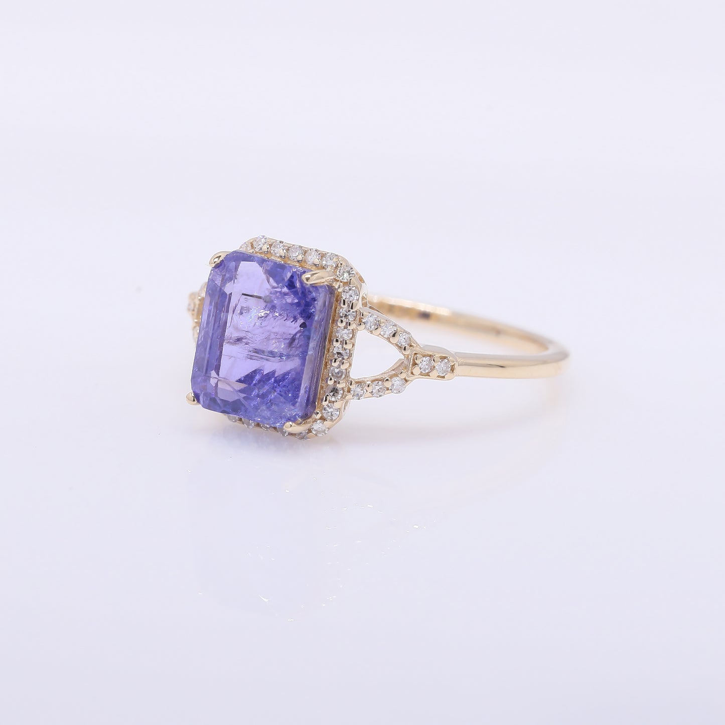3.11 Ct Octagon Step Cut Natural Tanzanite 14K Gold Ring