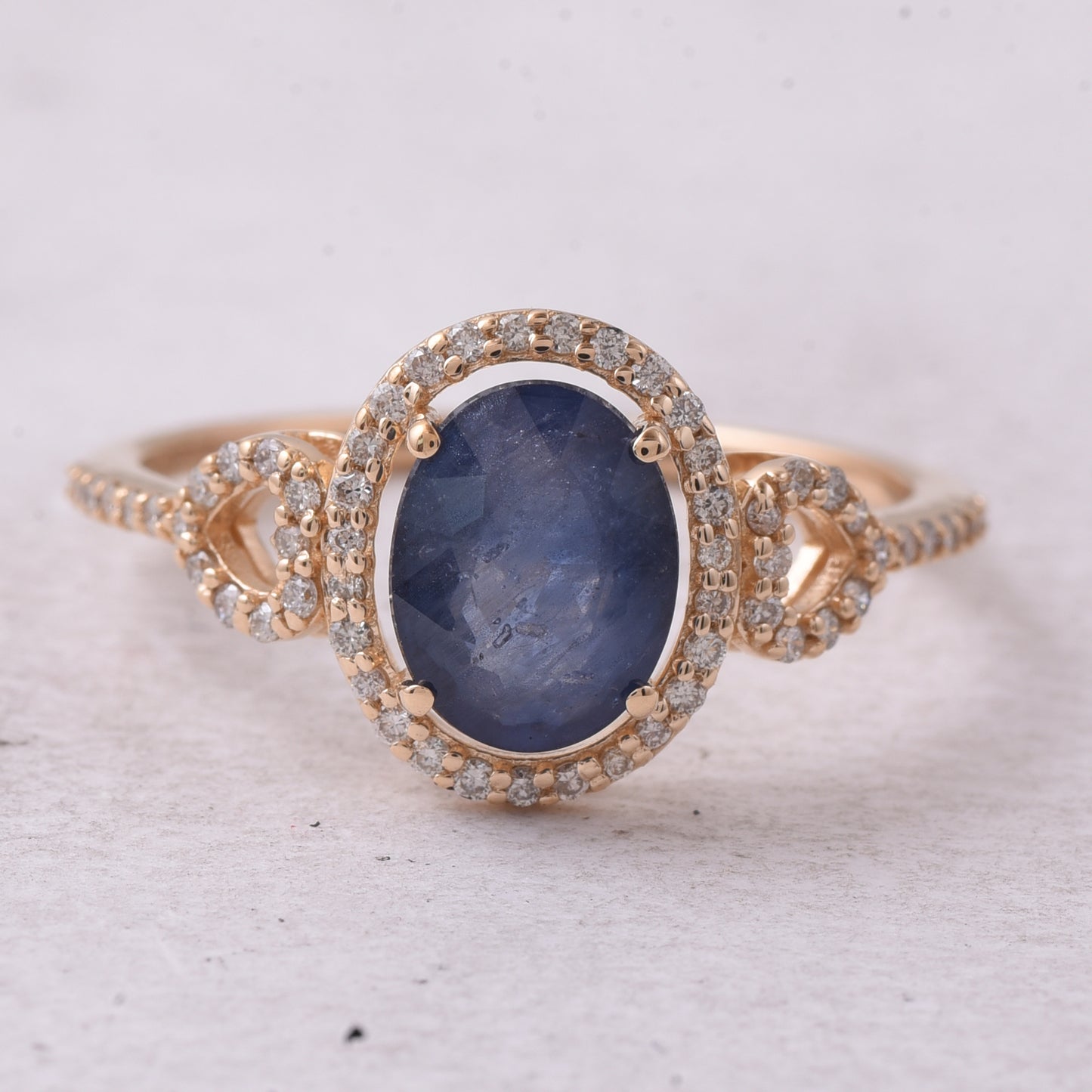 2.05 Ct Oval Mixed Cut Natural Sapphire 14K Gold Ring