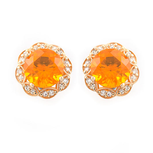 1.16 Ct Round Mixed Cut Natural Fire Opal 14K Gold Earrings