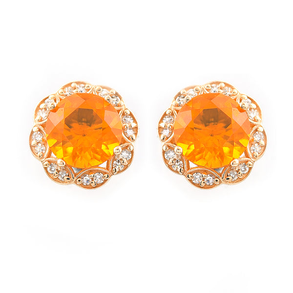 1.16 Ct Round Mixed Cut Natural Fire Opal 14K Gold Earrings