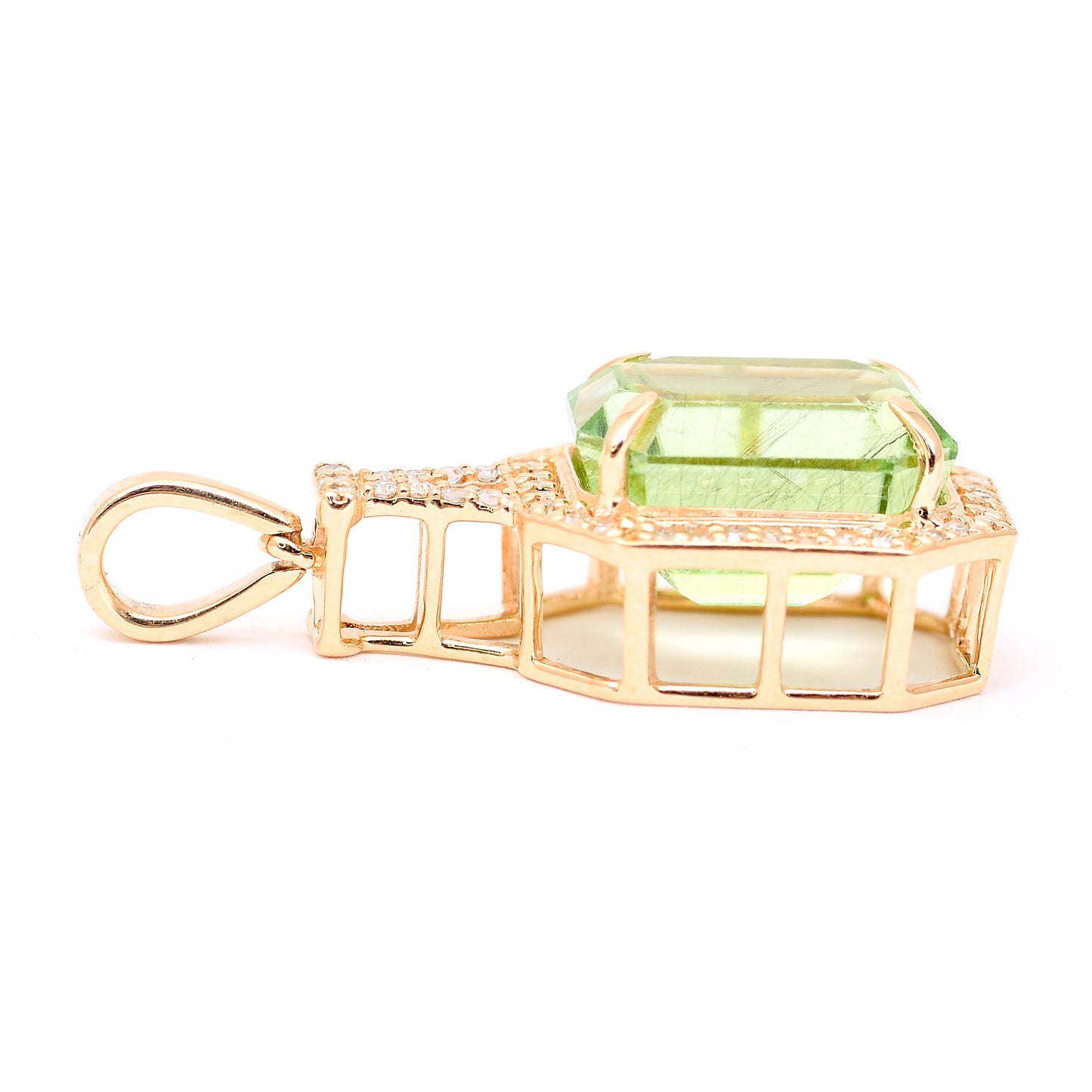 4.89 Ct Octagon Step Cut Natural Peridot 14K Gold Pendant