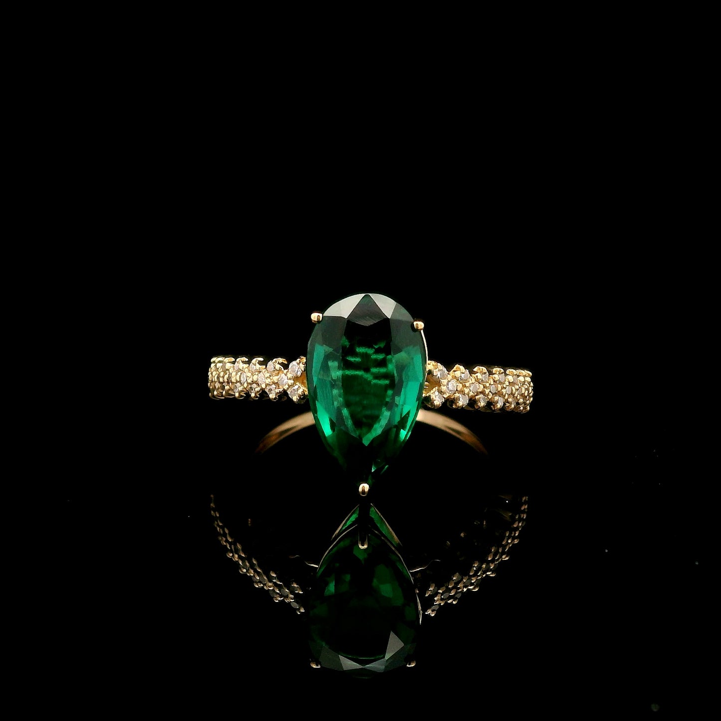 2.86 Ct Pear Mixed Cut Lab Grown Emerald 14K Gold Ring