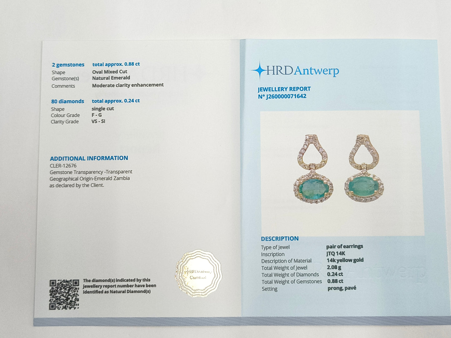 1.12 Ct Oval Mixed Cut Natural Emerald 14K Gold Earrings