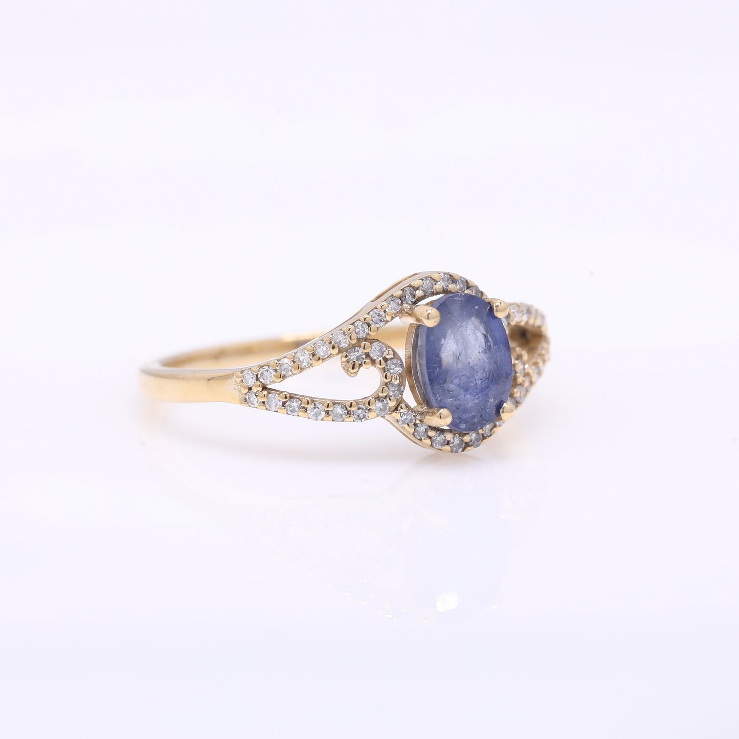 1.32 Ct Oval Mixed Cut Natural Sapphire 14K Gold Ring